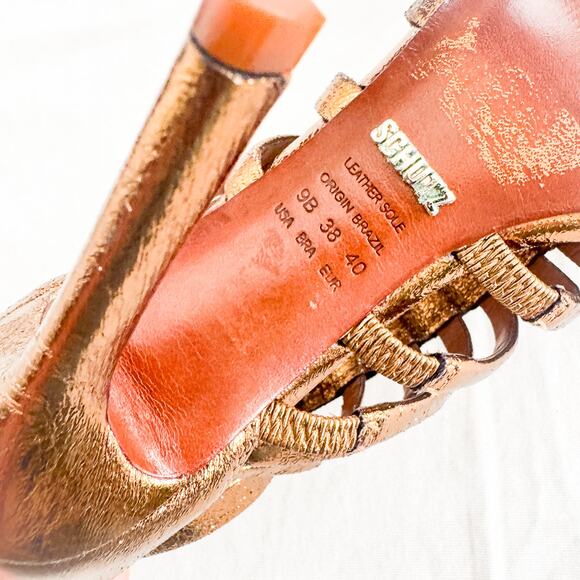 Schutz Metallic Gold Caged Sandals Stiletto Heel Size 9 - Picture 5 of 6